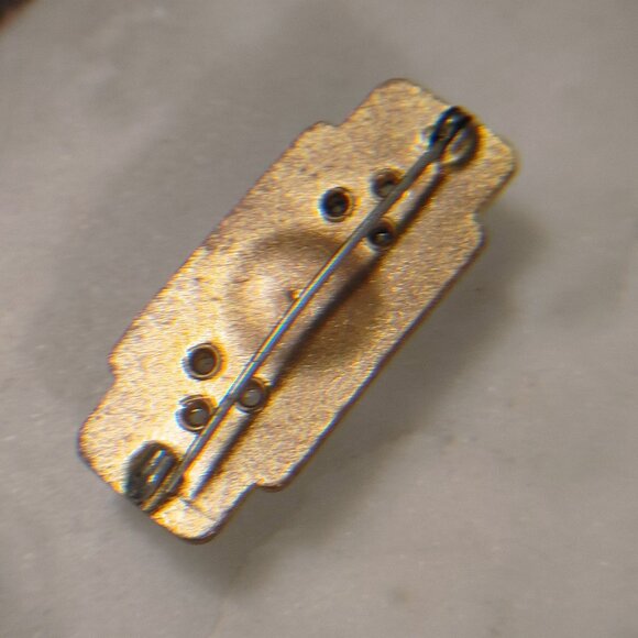 Vintage Art Deco Classic Clear Enamel Rhinestone Brooch Pin Green Black C Clasp - Picture 5 of 9